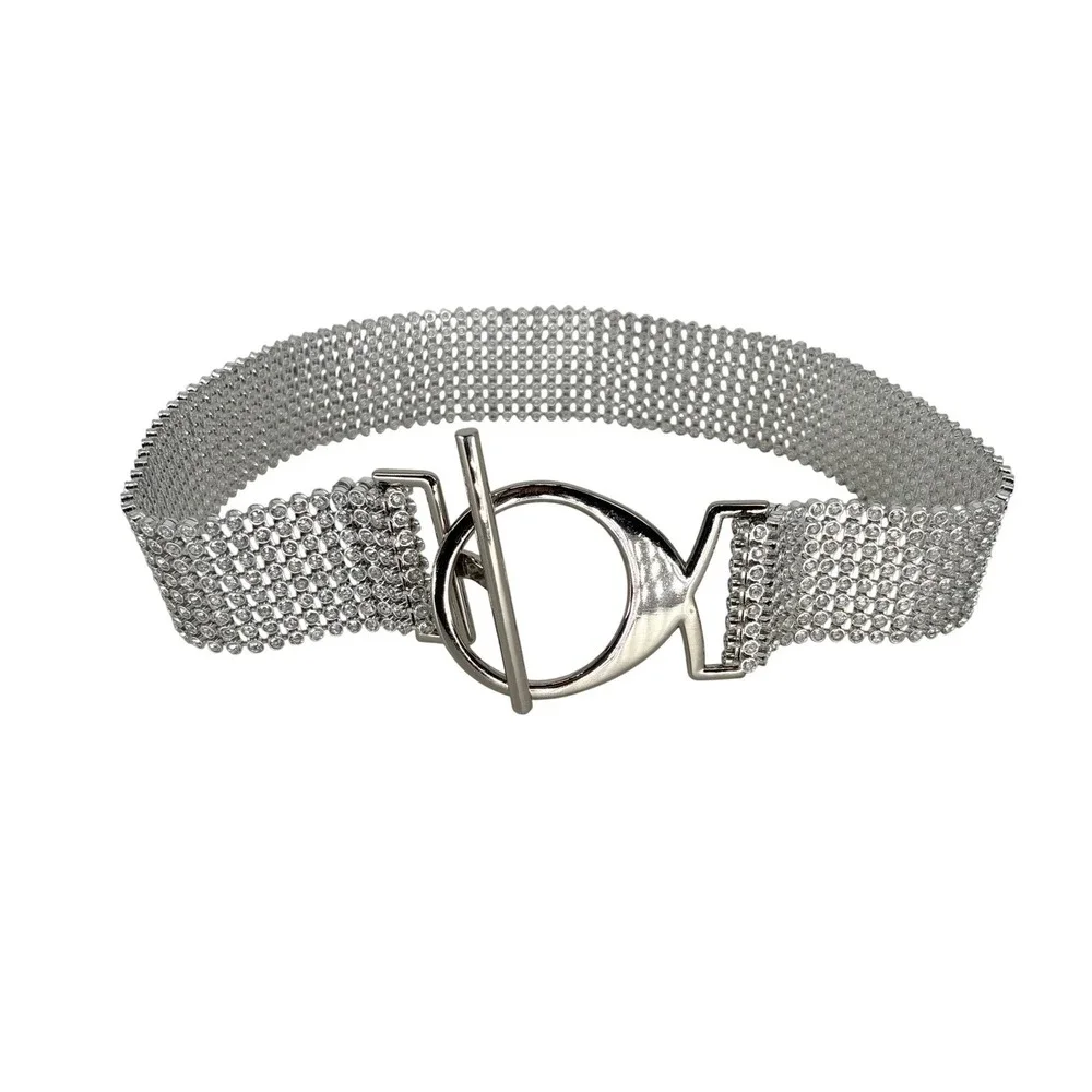 Sparkly‎ Crystal Rhinestone Mesh Belt Silver Wide Waist Statement Y2K Glam